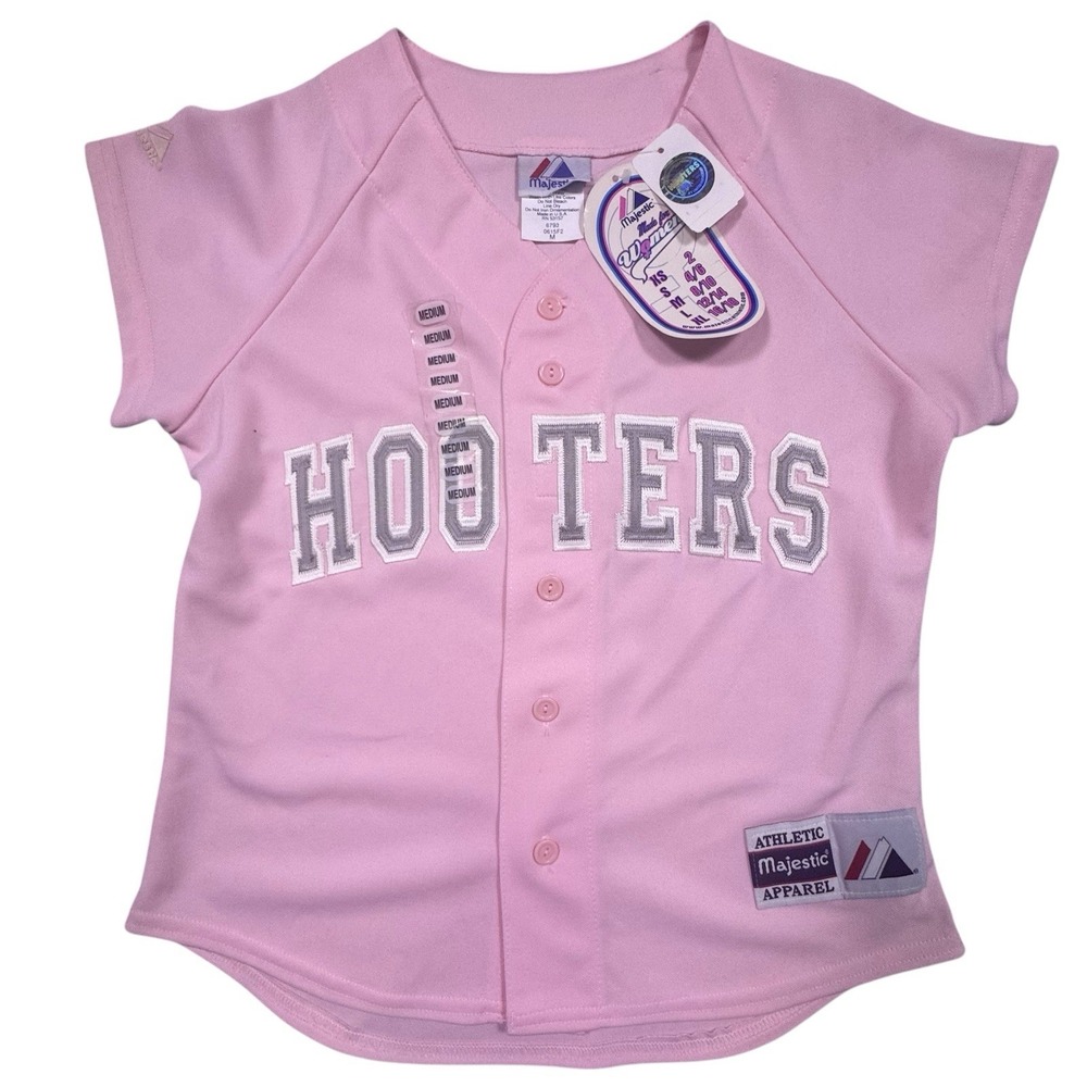Majestic HOOTERS Pink Baseball Jersey Women's Medium Y2K NWT Made USA Promotion